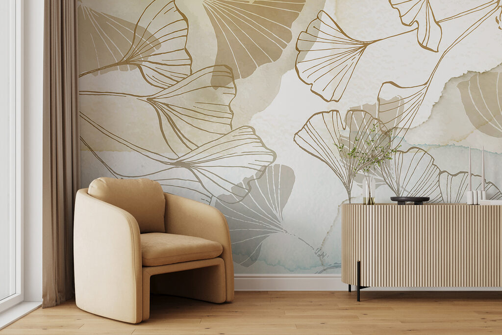 Golden ginkgo line art — interior 6
