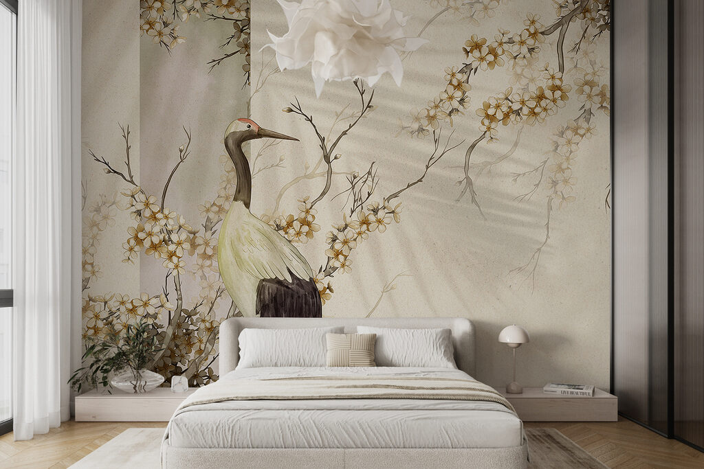 Crane among blossoms — interior 1