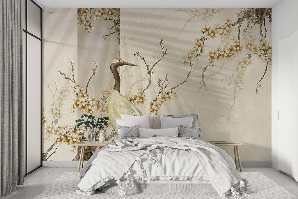 Crane among blossoms — interior 2