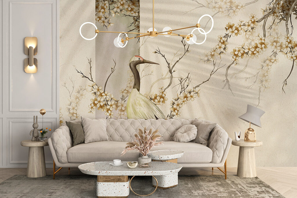 Crane among blossoms — interior 3