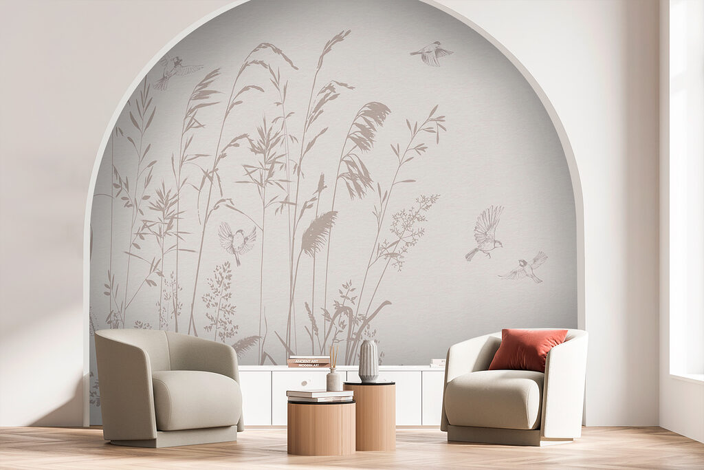 Grasses and flying birds — interior 1
