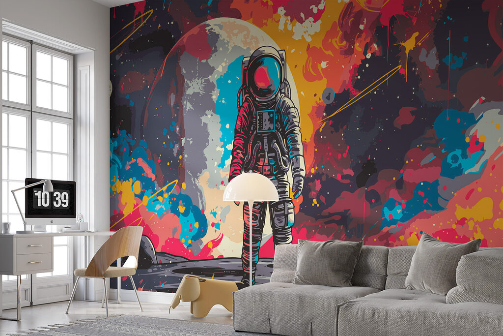 Astronaut among paint splashes — interior 1