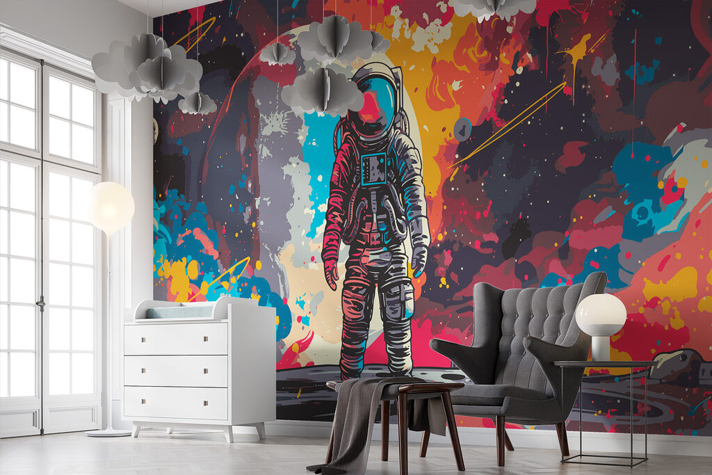 Astronaut among paint splashes — interior 3