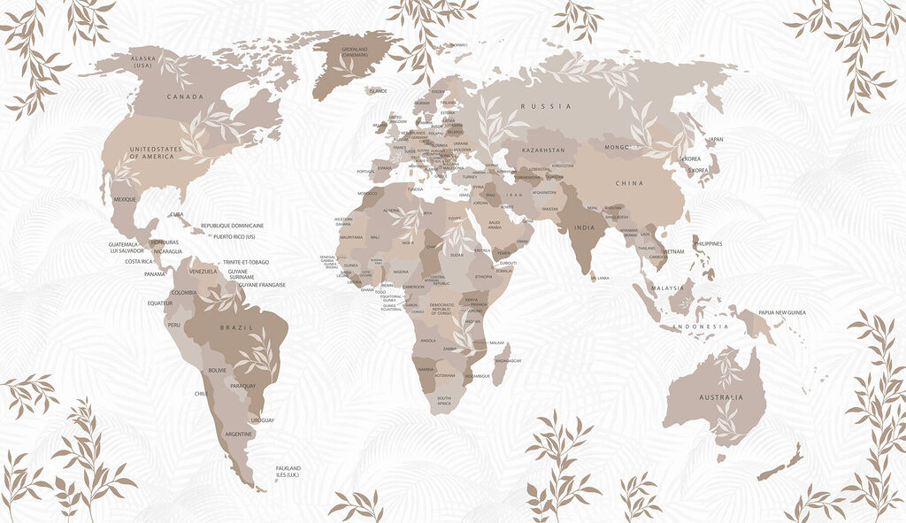 World map among sprigs — full design