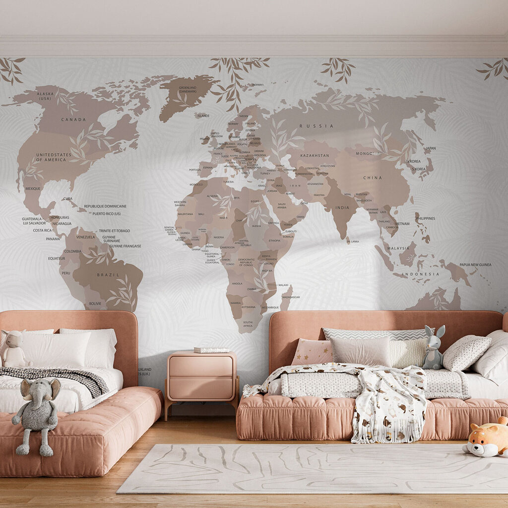 World map among sprigs — interior 1