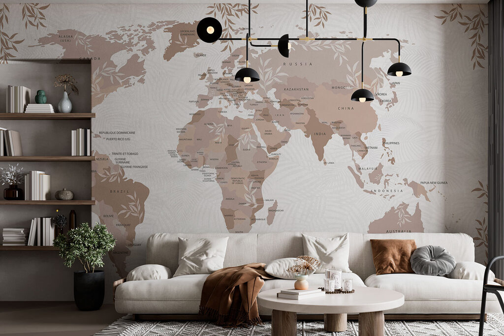 World map among sprigs — interior 2