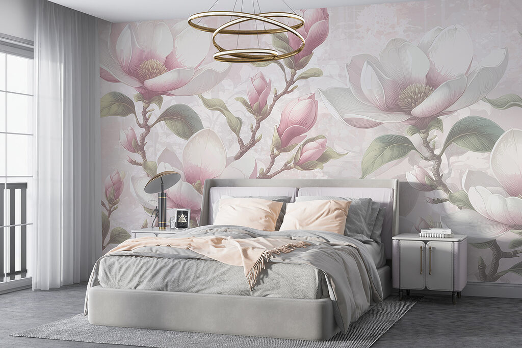 Pink magnolia on grey — interior 1