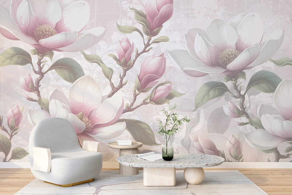 Pink magnolia on grey — interior 3