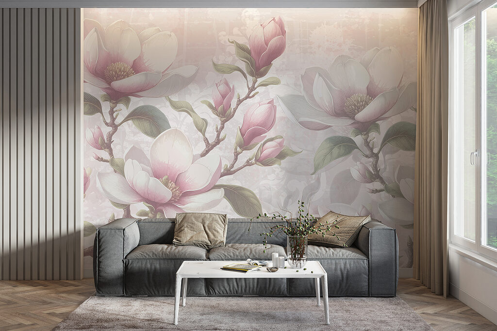 Pink magnolia on grey — interior 5
