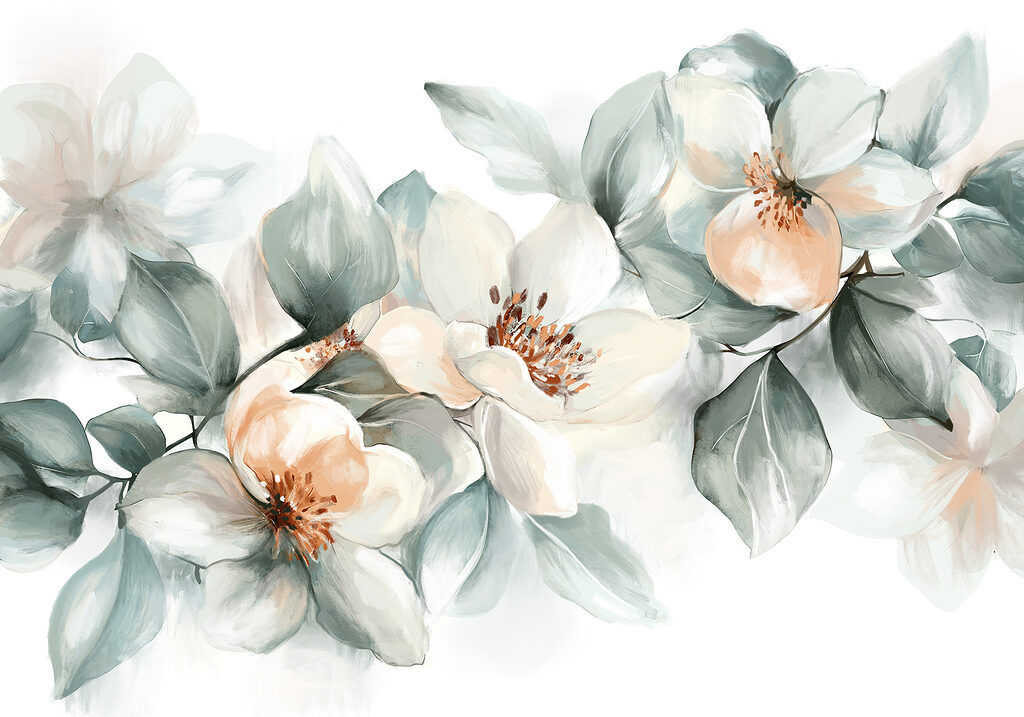 White flowers, grey-green leaves — full design