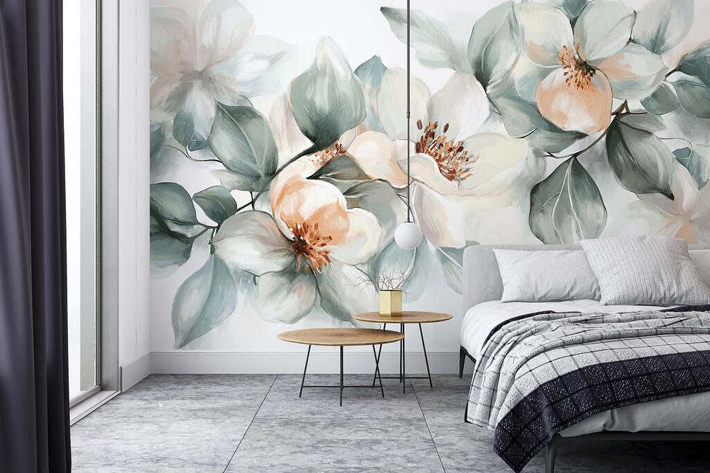 White flowers, grey-green leaves — interior 1