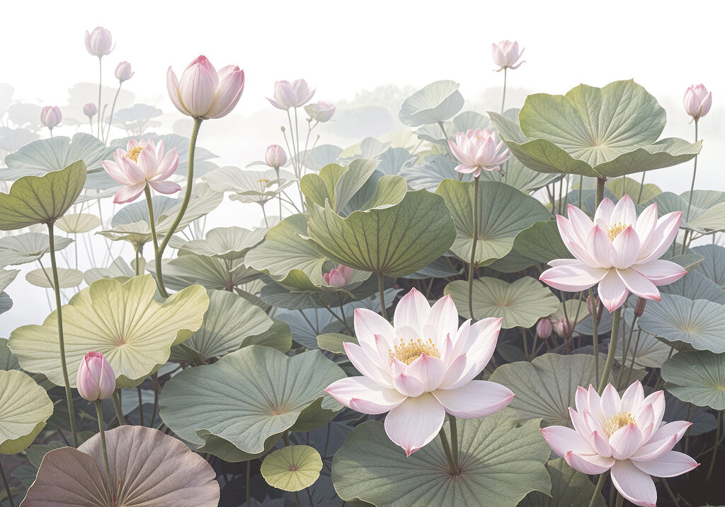 Lotus among round leaves — full design