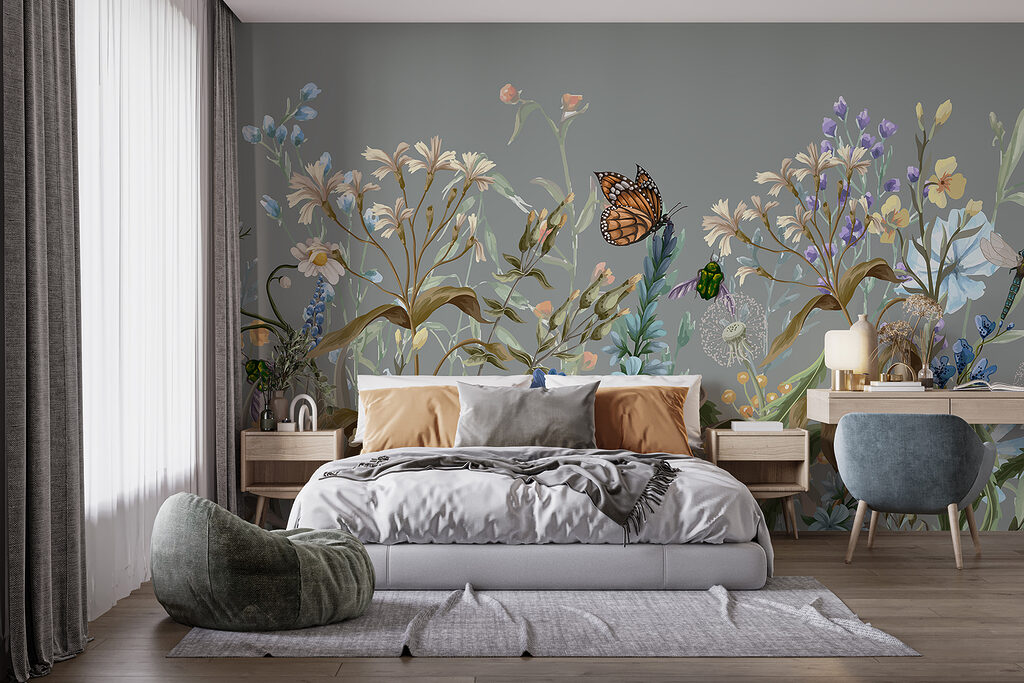 Butterflies among flower stems — interior 1
