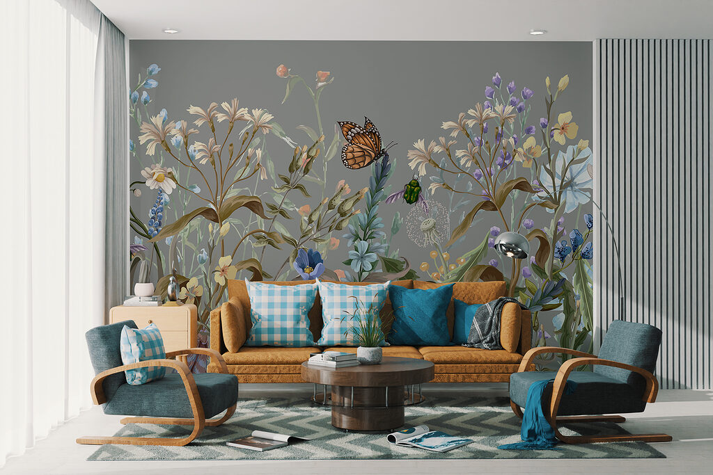 Butterflies among flower stems — interior 3