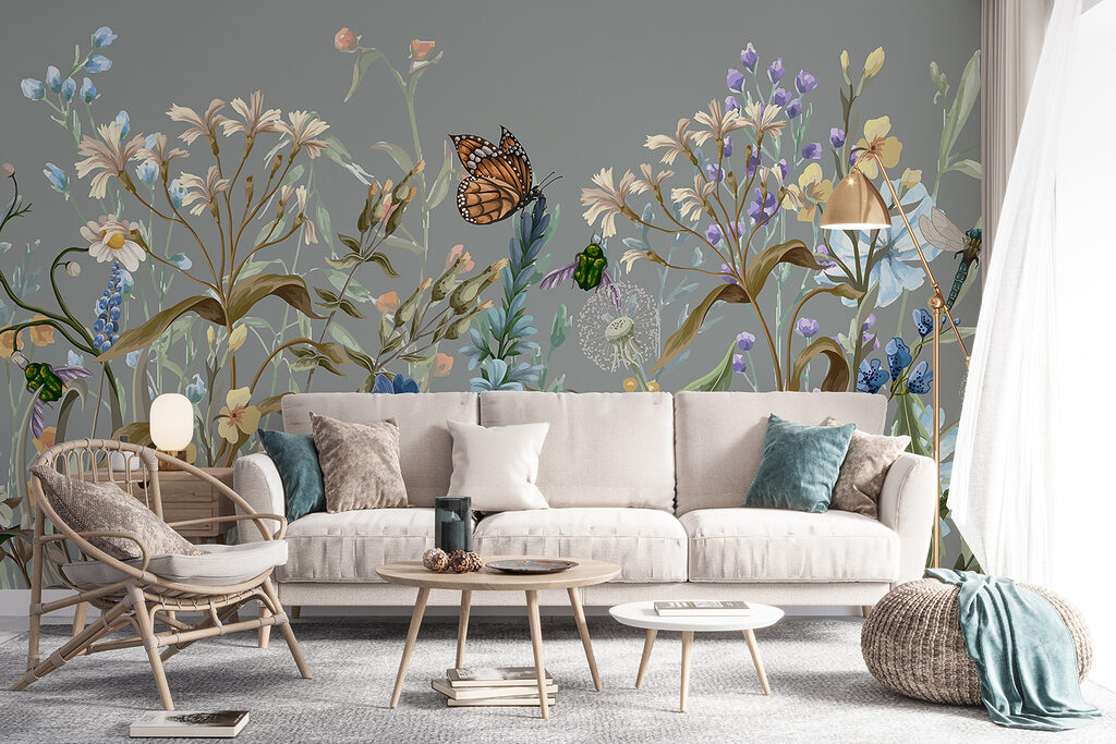 Butterflies among flower stems — interior 4
