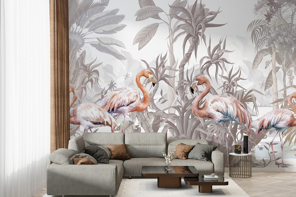 Flamingos among tropical plants — interior 4