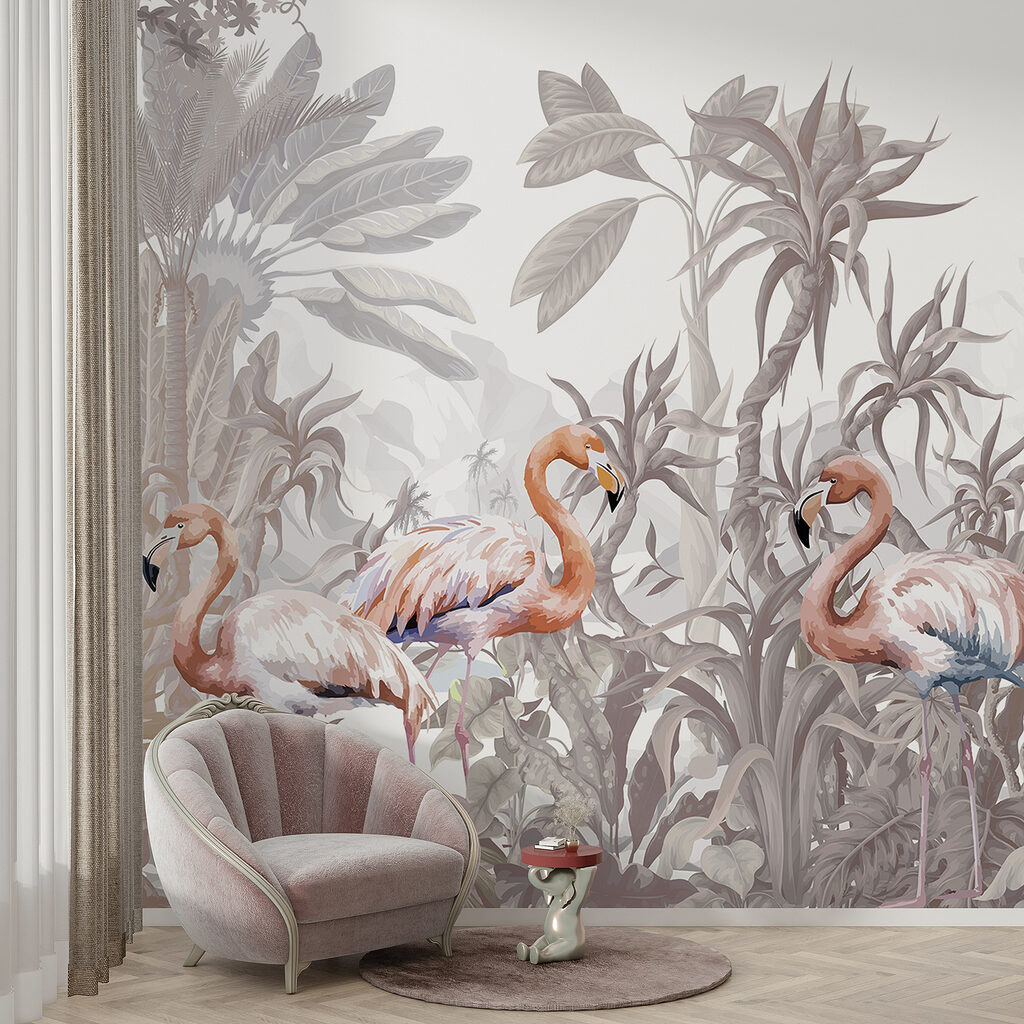 Flamingos among tropical plants — interior 5