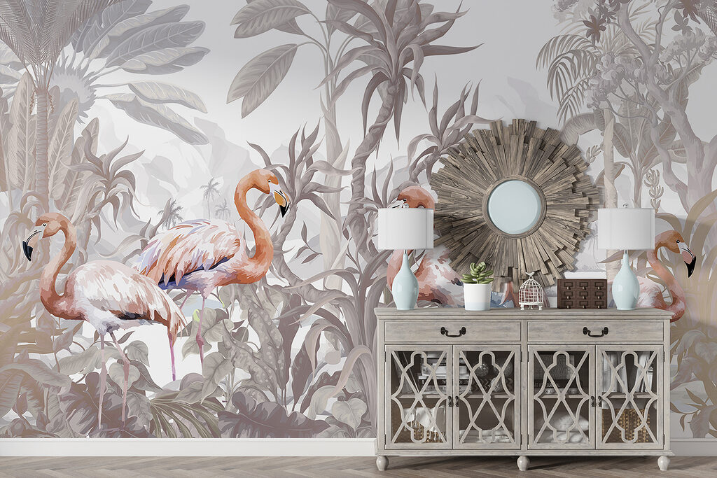 Flamingos among tropical plants — interior 6