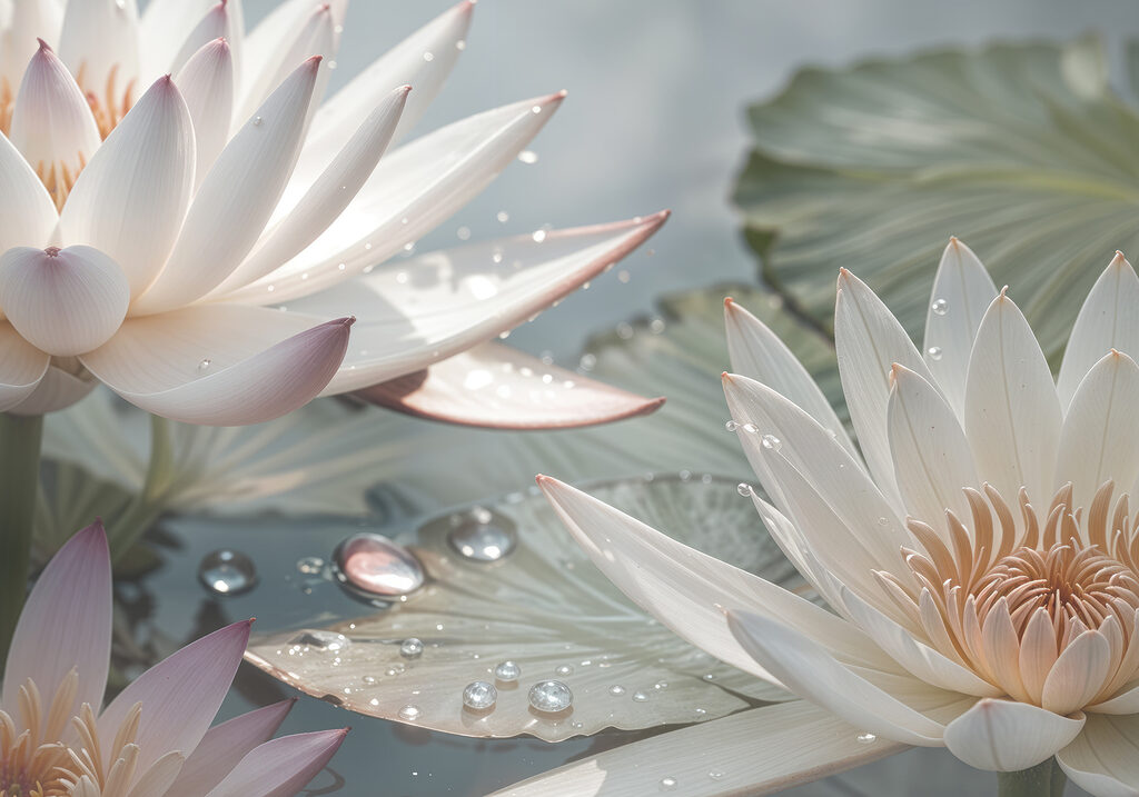 Water lilies with droplets — full design