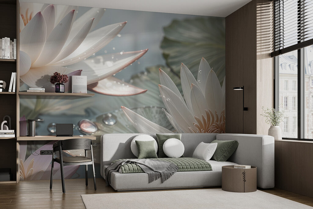 Water lilies with droplets — interior 2