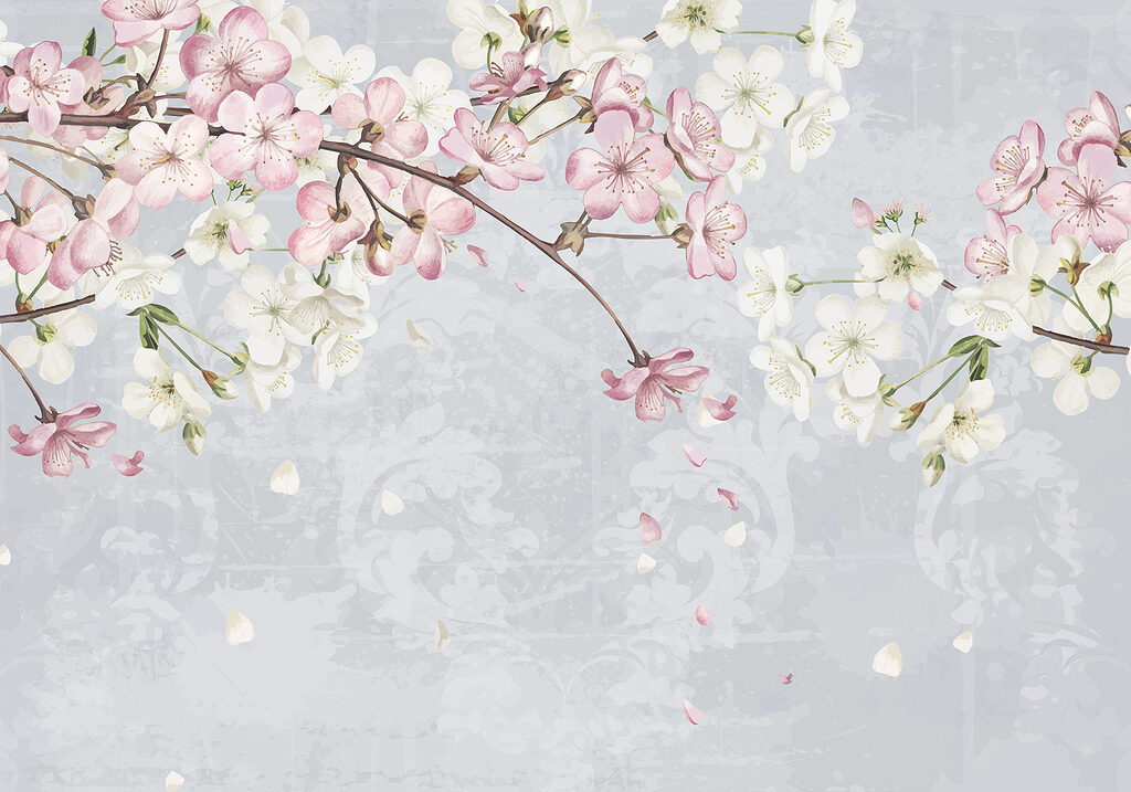 Arching blossom branch — full design