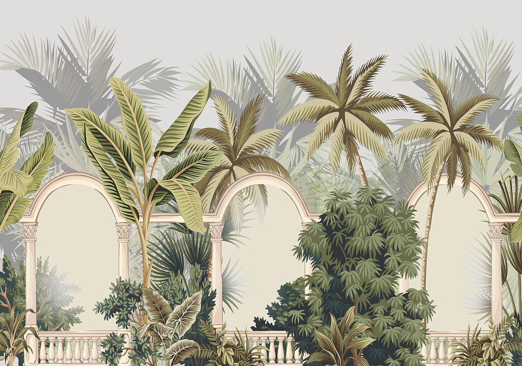 Palms between garden arches — full design
