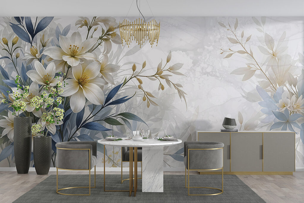 White flowers, blue leaves — interior 5