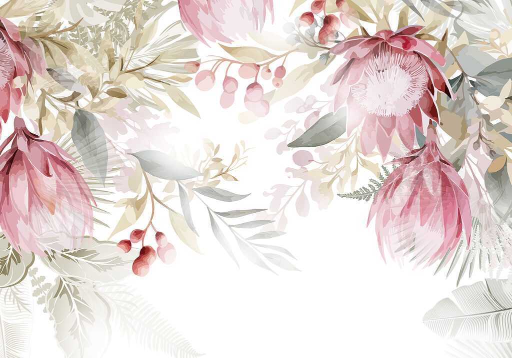 Pink flowers hanging above — full design
