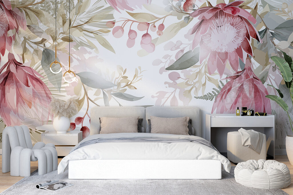 Pink flowers hanging above — interior 1