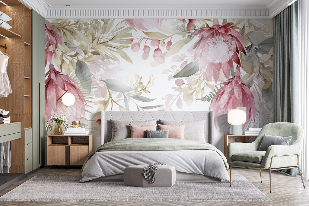 Pink flowers hanging above — interior 2