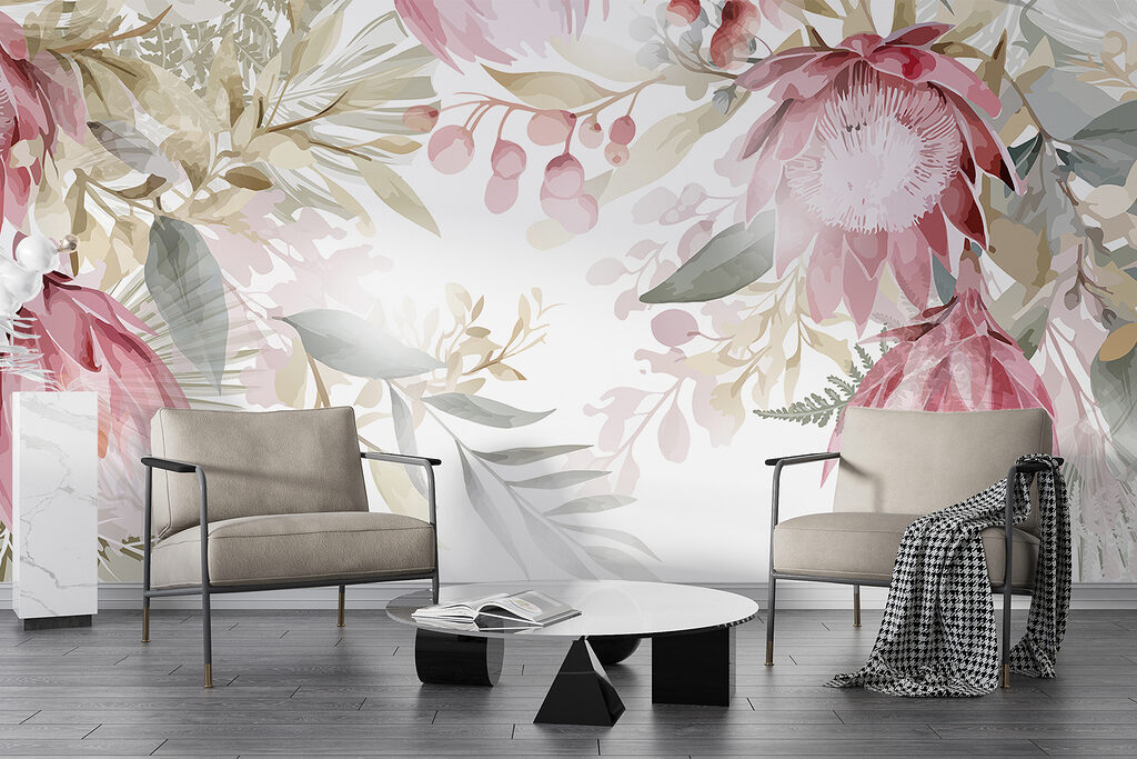 Pink flowers hanging above — interior 5