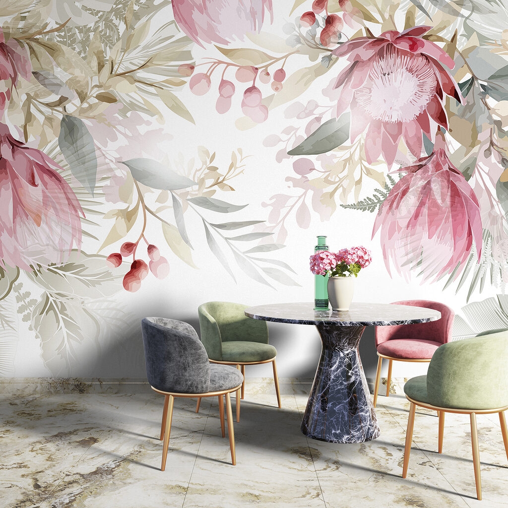 Pink flowers hanging above — interior 6