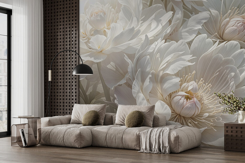 White peonies among buds — interior 6