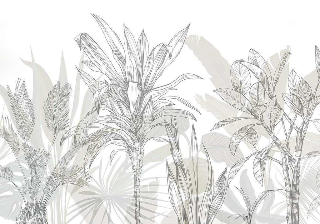 Tropical leaves in sketch — full design