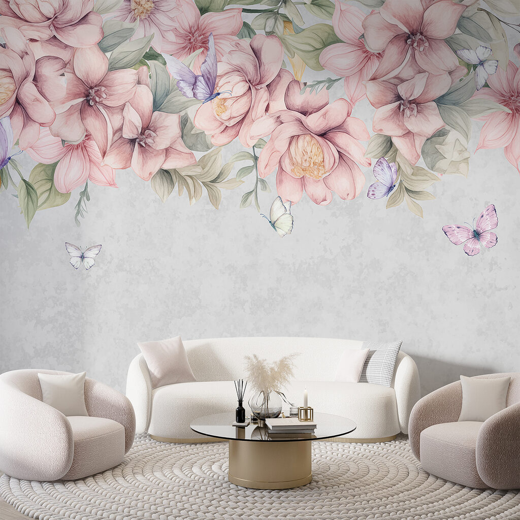 Pink flowers above butterflies — interior 6