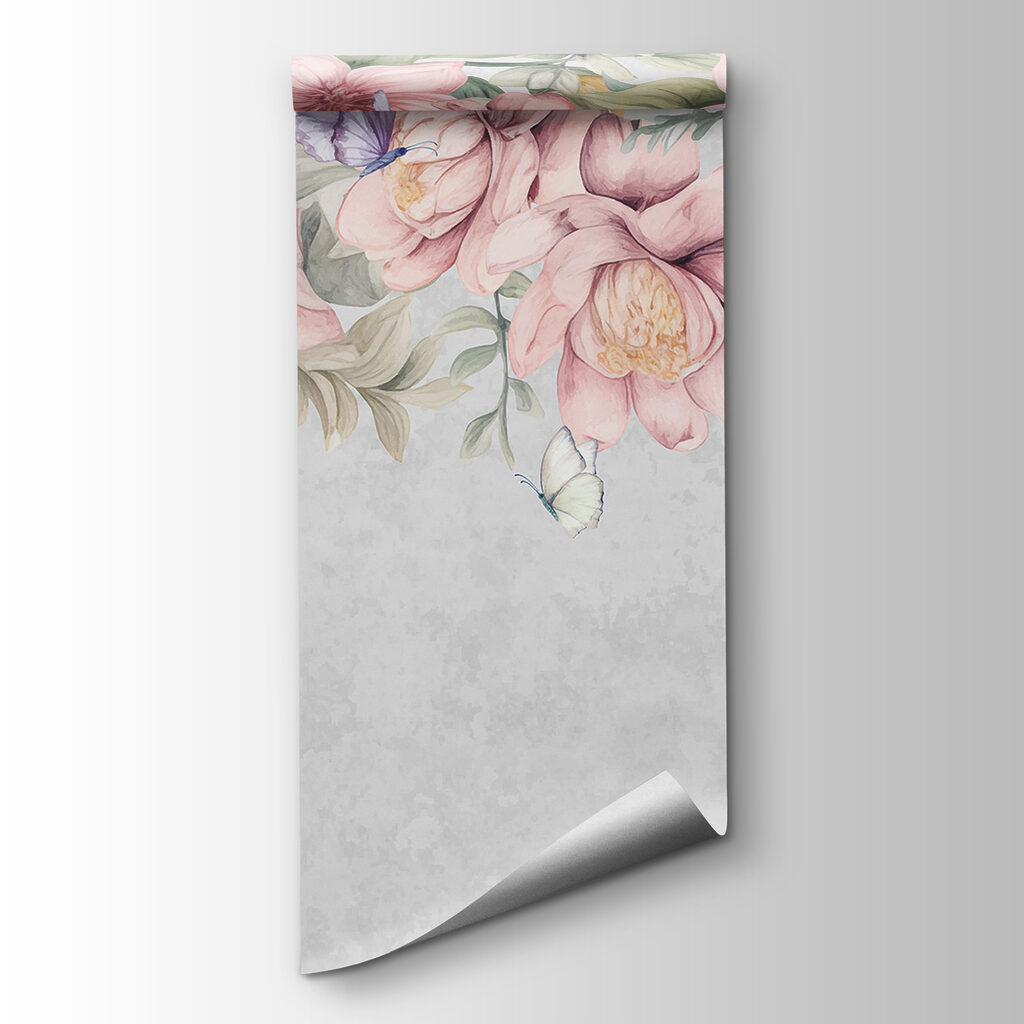 Pink flowers above butterflies — product view