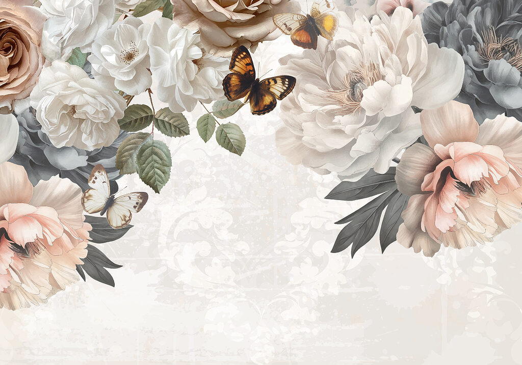 Butterflies among soft flowers — full design