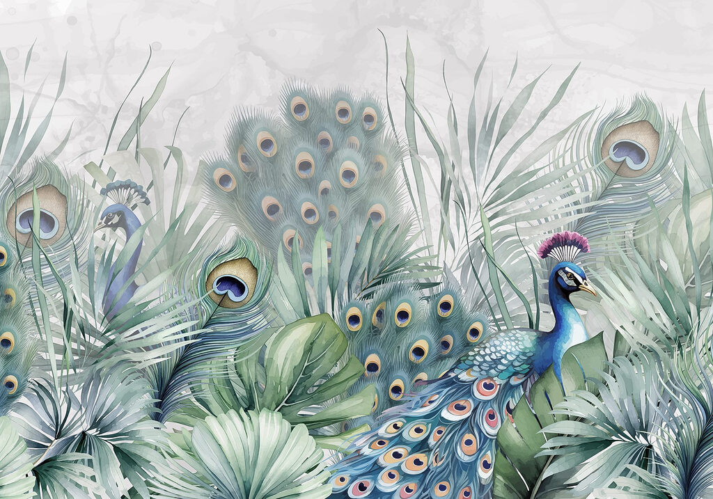 Peacock among feathers — full design