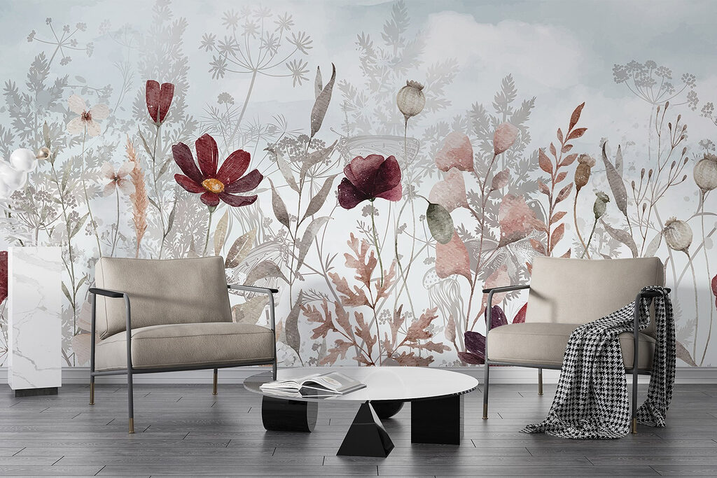 Burgundy flowers among leaves — interior 4