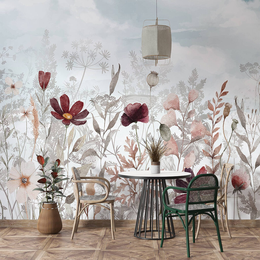 Burgundy flowers among leaves — interior 6