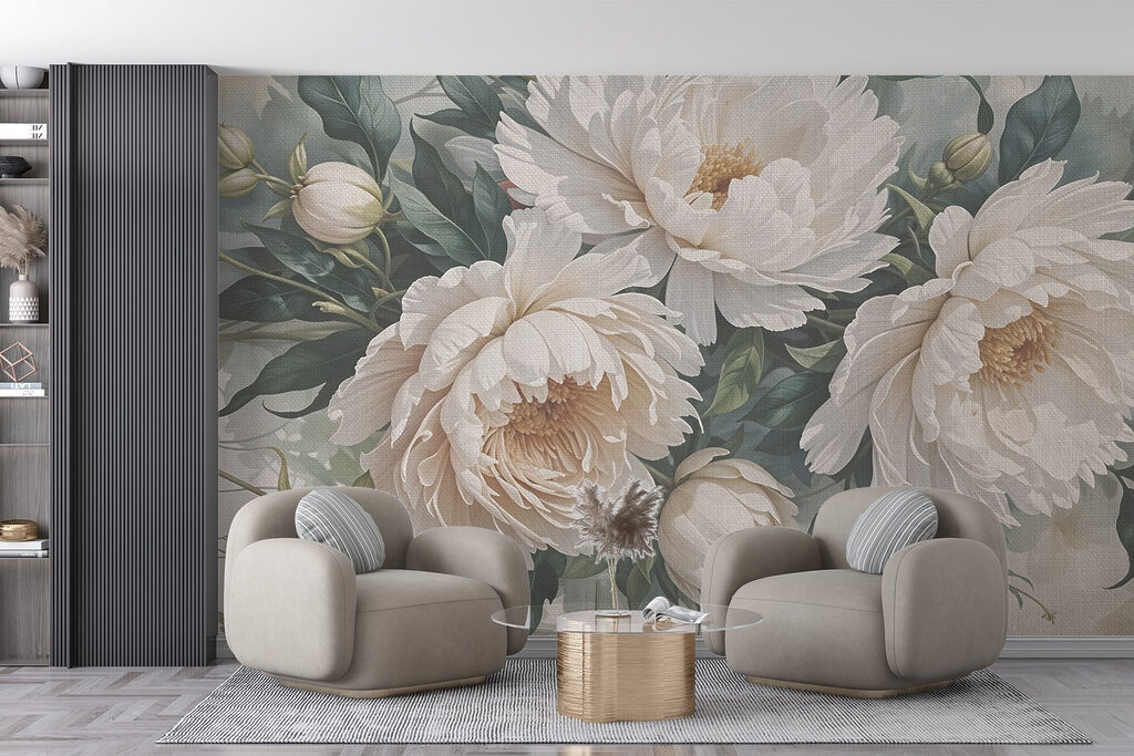 Cream peonies among foliage — interior 5