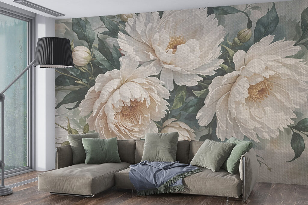 Cream peonies among foliage — interior 6