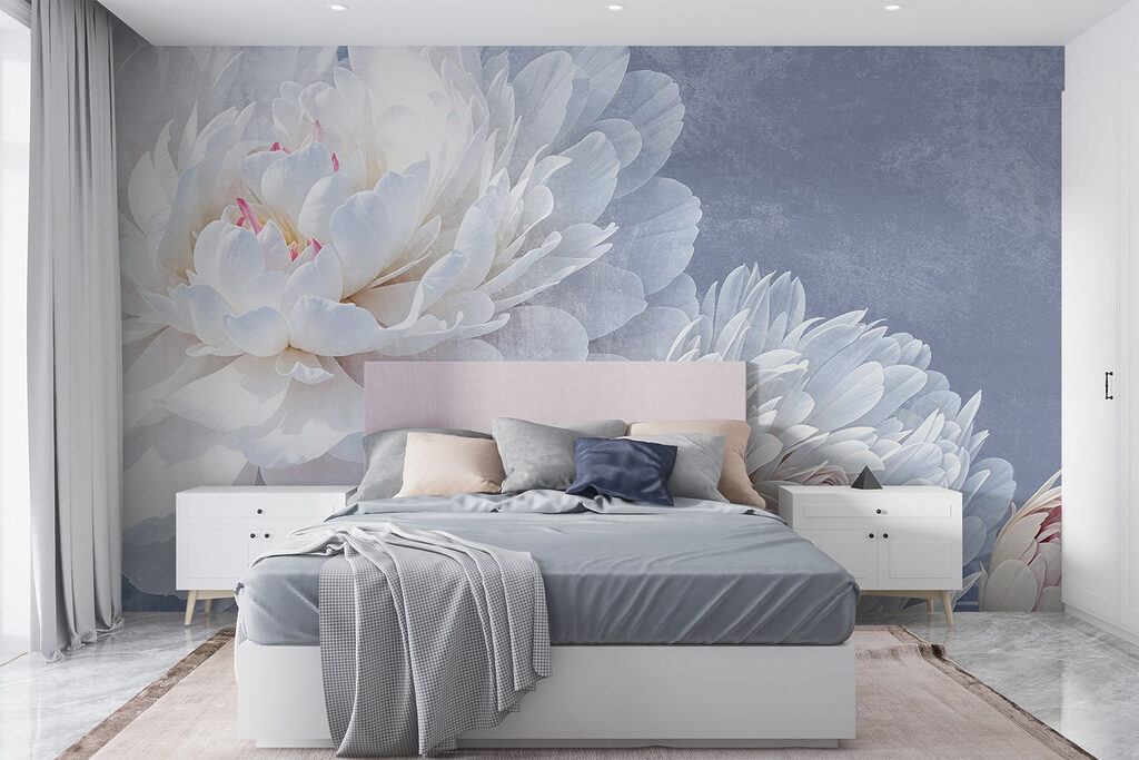 White peonies on lavender — interior 1