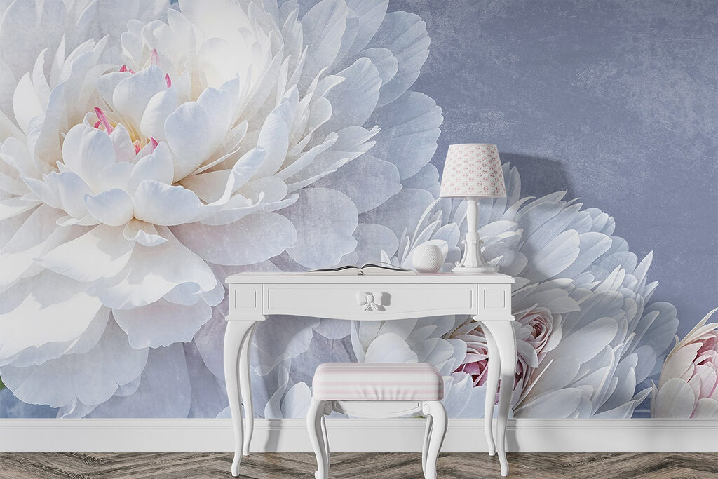 White peonies on lavender — interior 3