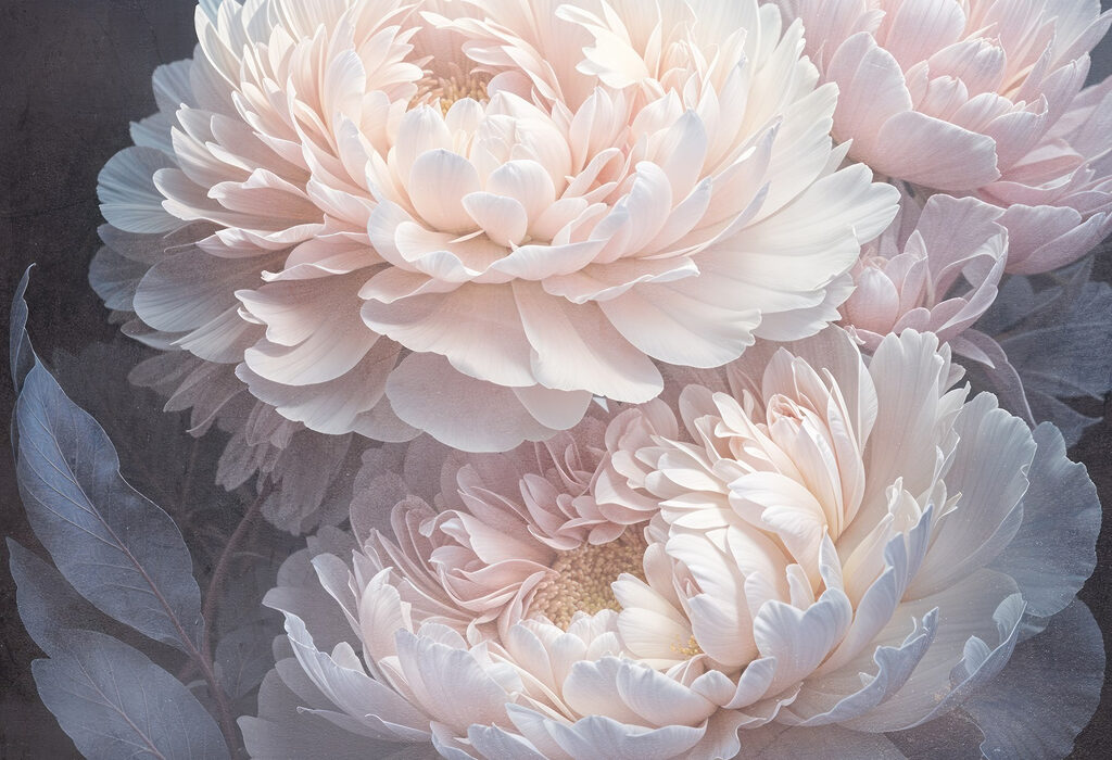 Pink peonies on anthracite — full design