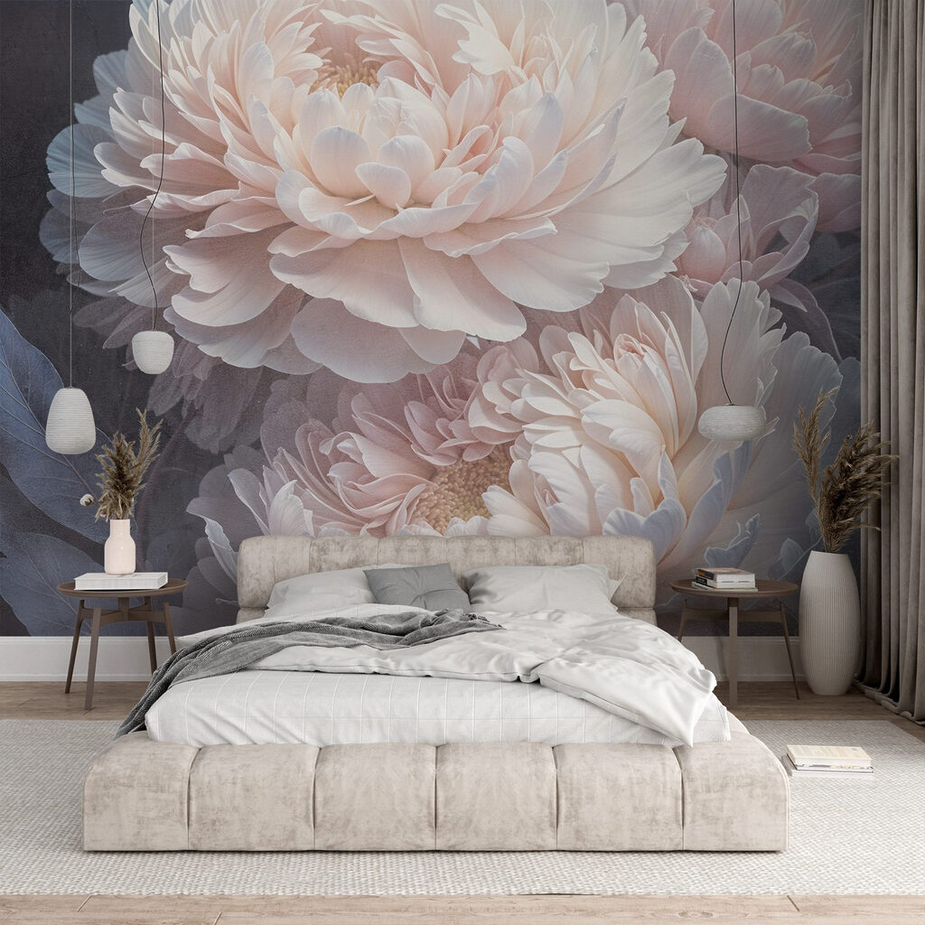 Pink peonies on anthracite — interior 1