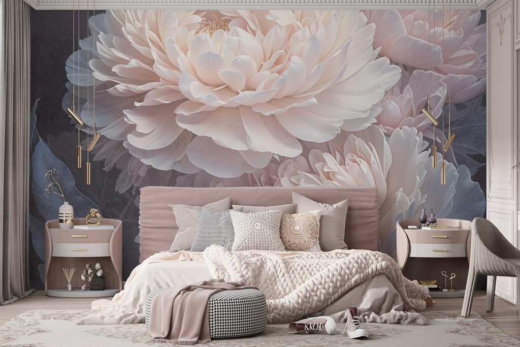 Pink peonies on anthracite — interior 2