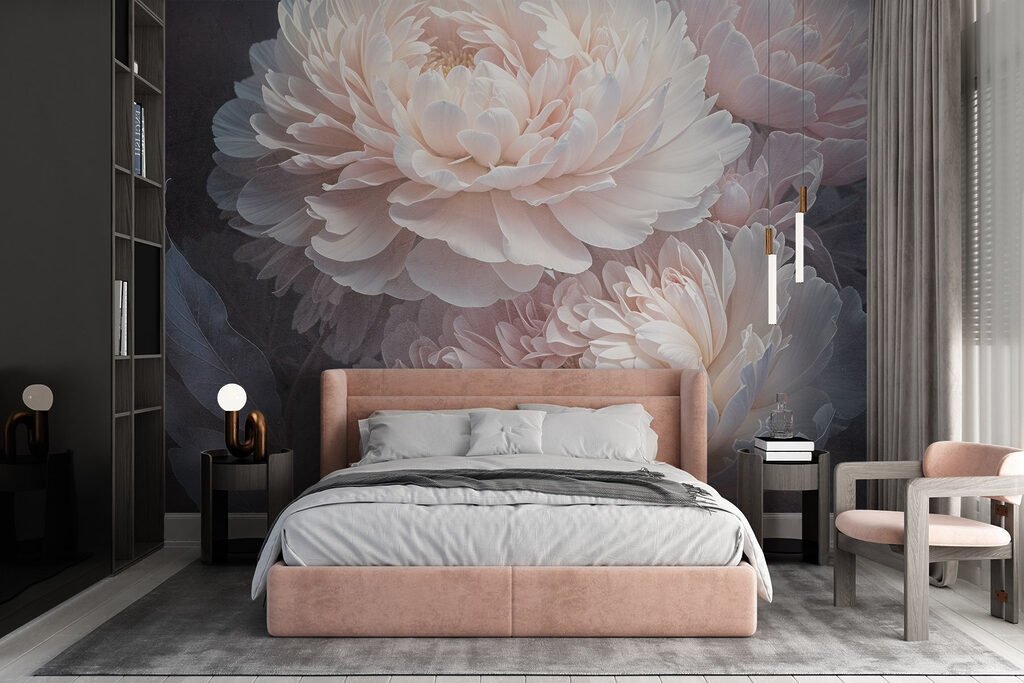 Pink peonies on anthracite — interior 3
