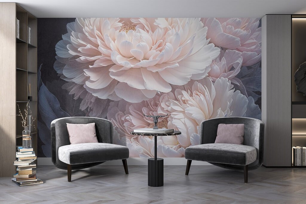 Pink peonies on anthracite — interior 4