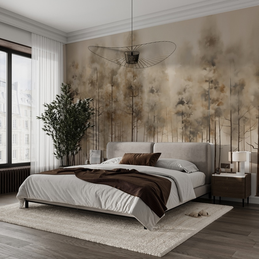 Tall pines in mist — interior 2